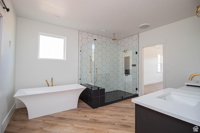 479 S 550 E, Wallsburg, UT 84082 - bathroom featuring plenty of natural light, a stall shower, wood finished floors, and a freestanding tub