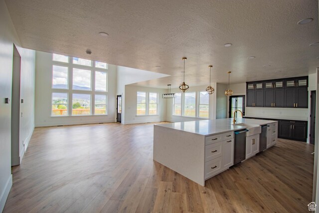 479 S 550 E, Wallsburg, UT 84082 - kitchen featuring dishwasher, a textured ceiling, light wood-style flooring, open floor plan, and a large island with sink