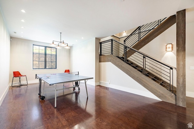 game room featuring wood finished floors, baseboards, and recessed lighting
