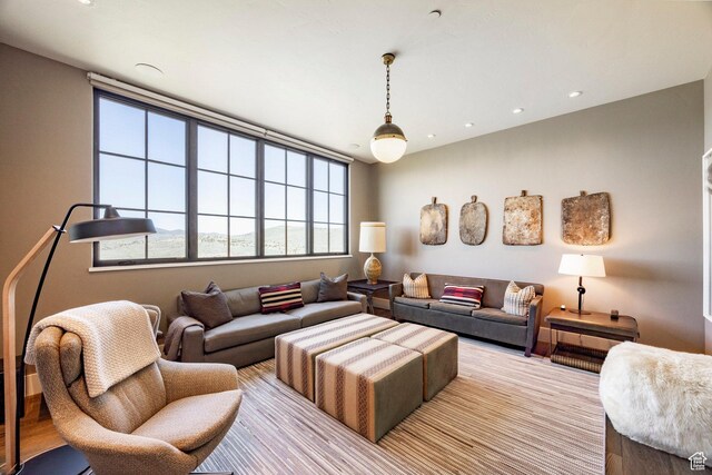 living room with recessed lighting