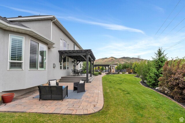 3106 N Eagle Way, Lehi, UT 84043 - view of grassy yard with a pergola, a patio, an outdoor hangout area, and a mountain view