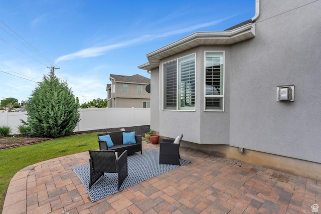 view of patio / terrace featuring a fenced backyard and an outdoor hangout area