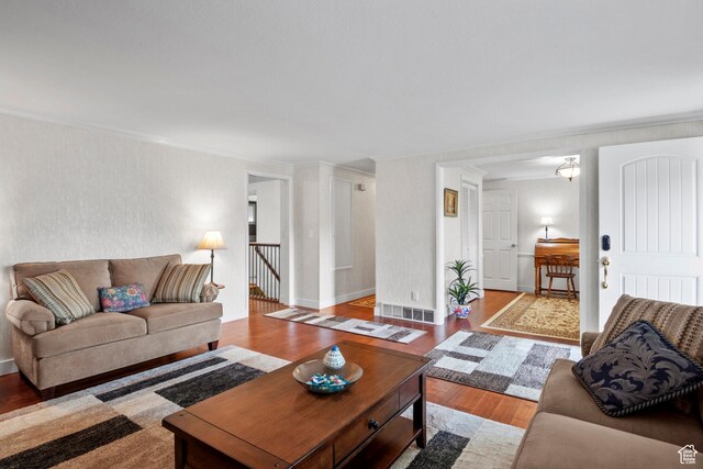 7479 S Randall Cir, Midvale, UT 84047 - living area featuring wood finished floors and ornamental molding