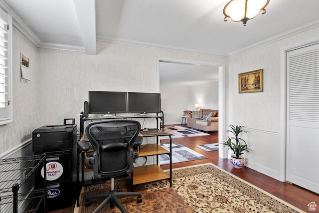 7479 S Randall Cir, Midvale, UT 84047 - office area featuring wood finished floors, beam ceiling, and ornamental molding