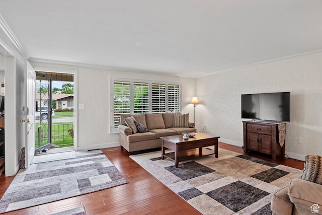 7479 S Randall Cir, Midvale, UT 84047 - living room featuring crown molding, wood finished floors, and baseboards