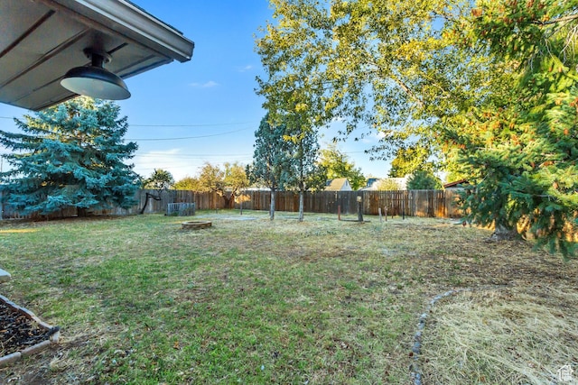 view of yard featuring a ceiling fan