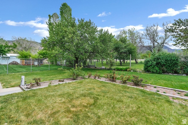 view of yard featuring a mountain view