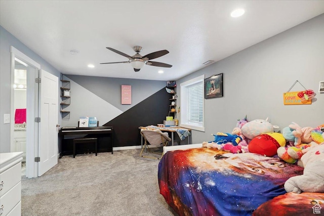 1254 N 150 E, Harrisville, UT 84404 - bedroom with carpet floors, recessed lighting, ceiling fan, ensuite bath, and baseboards