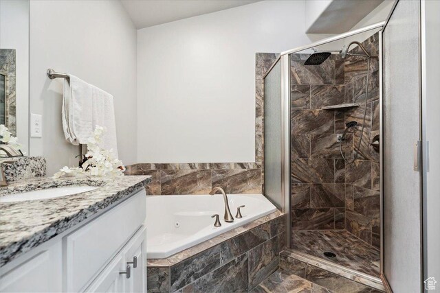1254 N 150 E, Harrisville, UT 84404 - full bathroom with a shower stall, a jetted tub, vanity, and marble finish floors