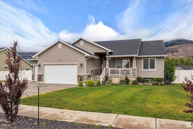 1254 N 150 E, Harrisville, UT 84404 - single story home with a porch, stucco siding, a garage, concrete driveway, and stone siding