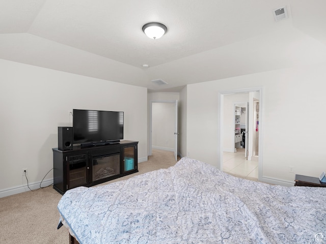3388 W Rocky Peak Way S, Jordan, UT 84095 - bedroom featuring light carpet, baseboards, and vaulted ceiling