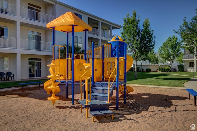 community playground with a lawn