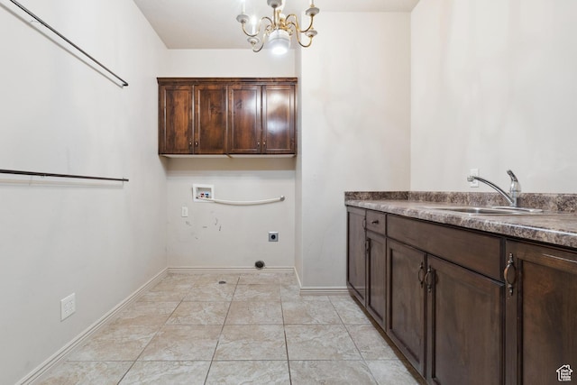417 E Stonehedge Cir, Washington, UT 84780 - laundry room featuring electric dryer hookup, cabinet space, hookup for a washing machine, a chandelier, and baseboards