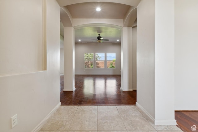 417 E Stonehedge Cir, Washington, UT 84780 - hall featuring arched walkways, wood finished floors, recessed lighting, and baseboards
