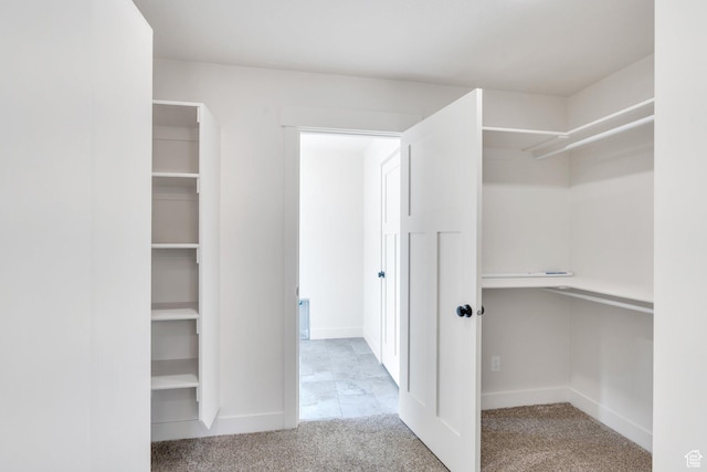 walk in closet with carpet floors