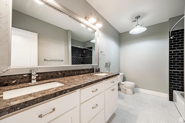 1309 W Atrium Ct W, Farmington, UT 84025 - bathroom featuring toilet, double vanity, baseboards, and shower / tub combination