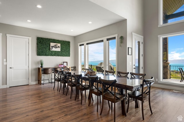 68 Hawksbeard Cir, Fish Haven, ID 83287 - dining space with wood finished floors, recessed lighting, and a water view