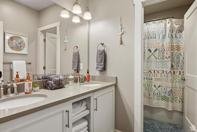 68 Hawksbeard Cir, Fish Haven, ID 83287 - full bath with double vanity and a shower with shower curtain