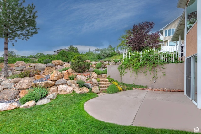193 Coventry Ln, North Salt Lake, UT 84054 - view of yard featuring a patio area and stairway