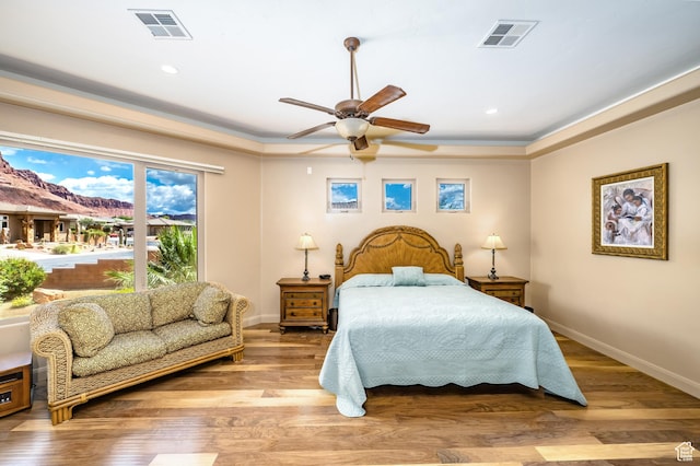 373 W Meridian Dr, Ivins, UT 84738 - bedroom with baseboards, light wood-style floors, recessed lighting, and ceiling fan