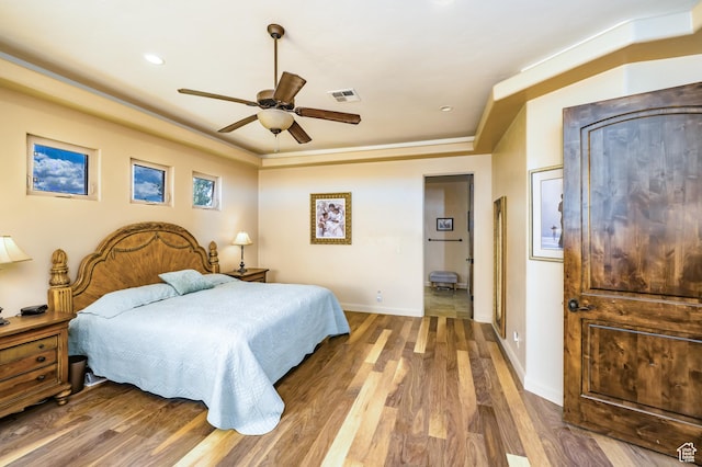 373 W Meridian Dr, Ivins, UT 84738 - bedroom with wood finished floors, baseboards, a ceiling fan, and recessed lighting