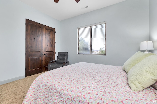 373 W Meridian Dr, Ivins, UT 84738 - bedroom featuring light carpet and ceiling fan