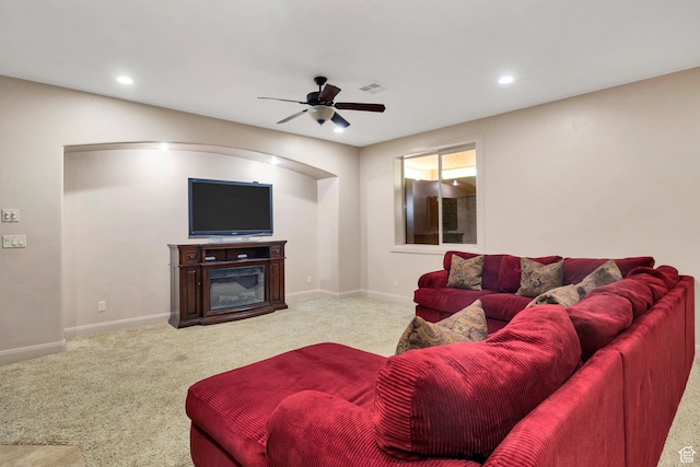 373 W Meridian Dr, Ivins, UT 84738 - carpeted living room featuring ceiling fan and recessed lighting