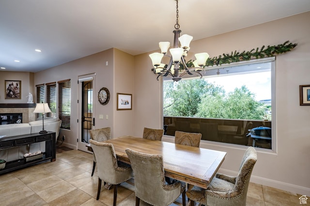 373 W Meridian Dr, Ivins, UT 84738 - dining space with a chandelier, light tile patterned floors, baseboards, and recessed lighting