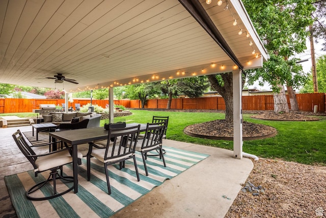 1256 E Darby Cir S, Murray, UT 84117 - view of patio with outdoor dining space, an outdoor hangout area, and ceiling fan