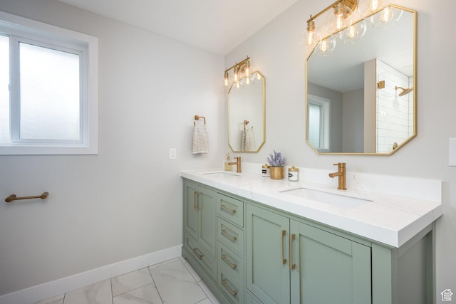 1256 E Darby Cir S, Murray, UT 84117 - bathroom with baseboards, marble look tile flooring, and double vanity