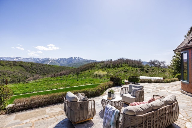 2000 W Red Hawk Trl, Park City, UT 84098 - view of patio / terrace with an outdoor living space and a mountain view