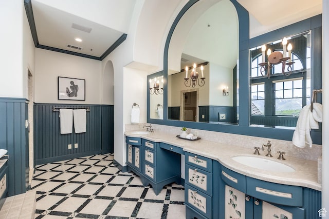 2000 W Red Hawk Trl, Park City, UT 84098 - full bath featuring wainscoting, double vanity, and inlaid floor details