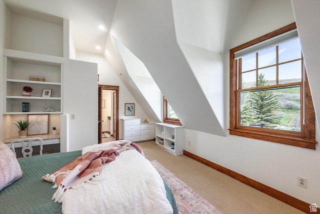 2000 W Red Hawk Trl, Park City, UT 84098 - bedroom with light colored carpet, vaulted ceiling, and baseboards