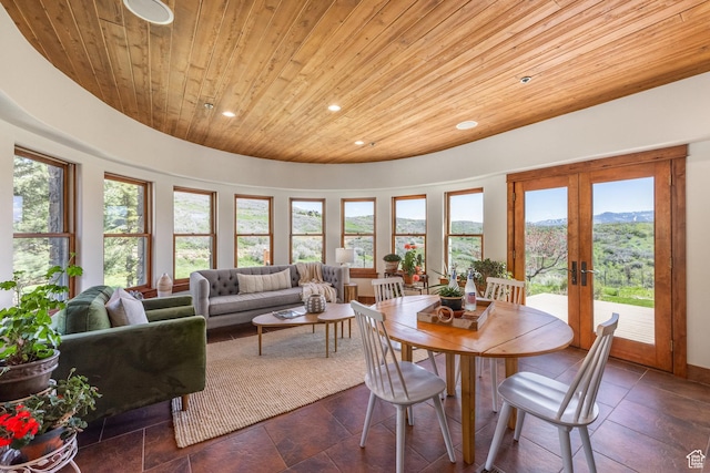 2000 W Red Hawk Trl, Park City, UT 84098 - dining room featuring wood ceiling, recessed lighting, french doors, and a mountain view