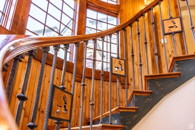 2000 W Red Hawk Trl, Park City, UT 84098 - stairs with a towering ceiling and wood walls