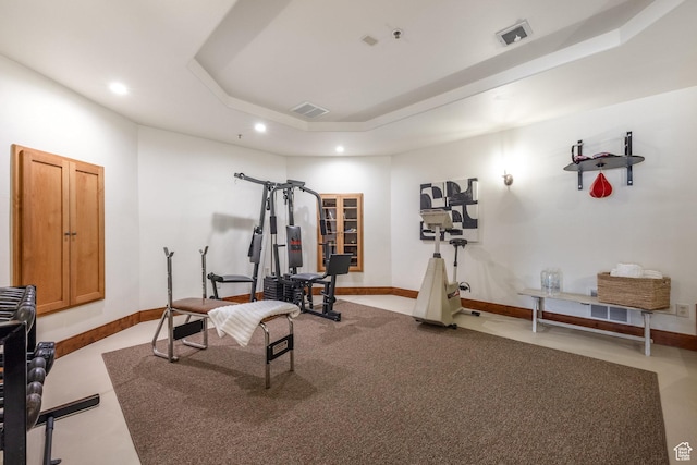 2000 W Red Hawk Trl, Park City, UT 84098 - exercise room with recessed lighting, a raised ceiling, carpet floors, and baseboards