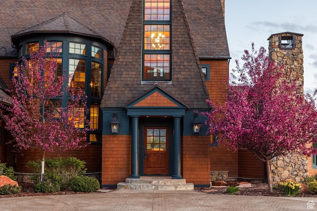 2000 W Red Hawk Trl, Park City, UT 84098 - entrance to property featuring a chimney and roof with shingles