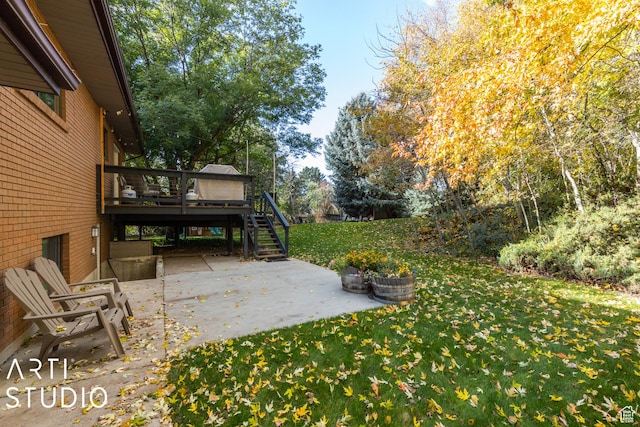 384 W 4200 N, Pleasant View, UT 84414 - view of green lawn featuring stairs, a patio, and a wooden deck
