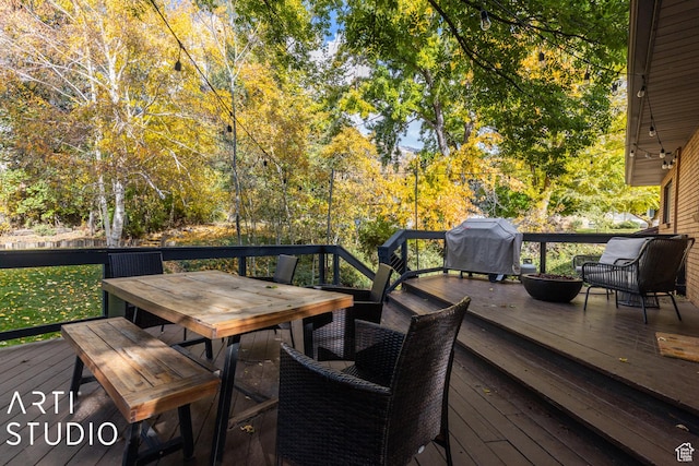 384 W 4200 N, Pleasant View, UT 84414 - wooden terrace featuring outdoor dining area and a grill
