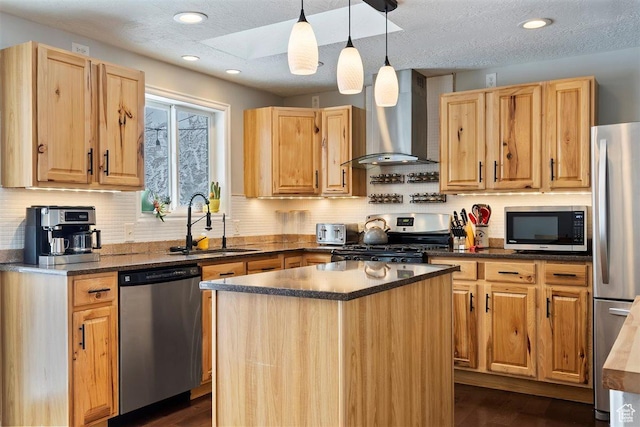 384 W 4200 N, Pleasant View, UT 84414 - kitchen with stainless steel appliances, wall chimney exhaust hood, a sink, dark wood-style flooring, and recessed lighting