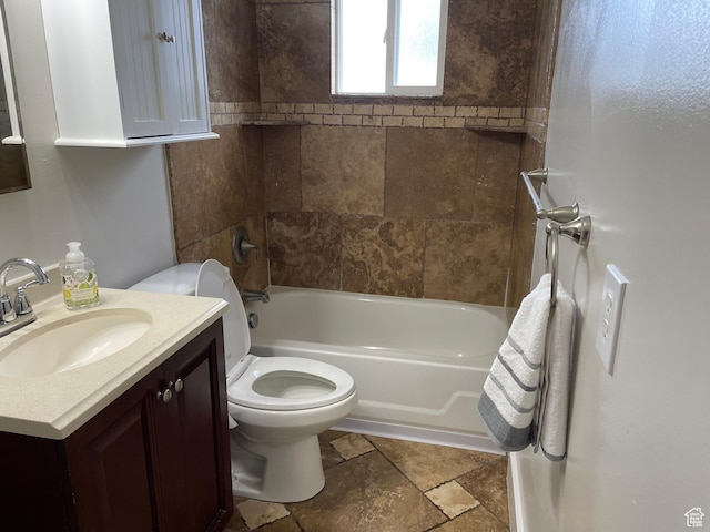 936 E Atkin Ave, Salt Lake City, UT 84106 - bathroom with vanity, shower / tub combination, stone finish flooring, and toilet