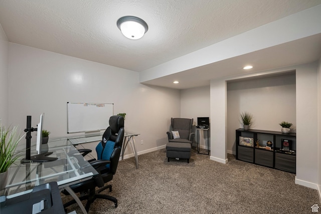 office featuring carpet, baseboards, and recessed lighting
