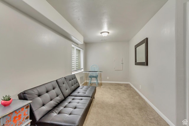 sitting room with baseboards and carpet flooring