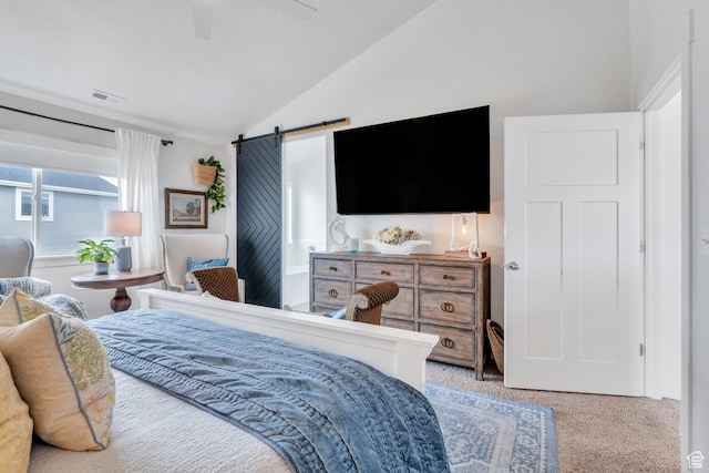 305 E 330 N, Vineyard, UT 84059 - carpeted bedroom featuring lofted ceiling, a barn door, and ceiling fan