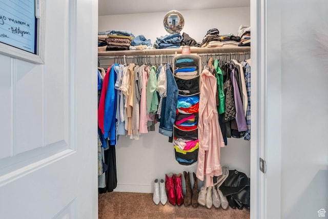 walk in closet with carpet flooring