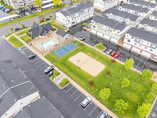 aerial view of a pool area