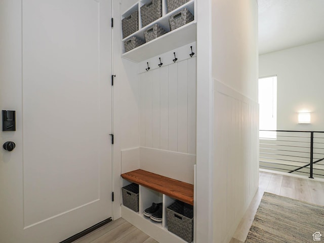 mudroom featuring light wood-style flooring