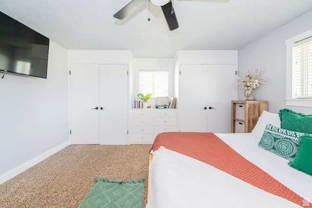 4302 W 2350 N, Plain City, UT 84404 - carpeted bedroom with two closets, multiple windows, a ceiling fan, and baseboards