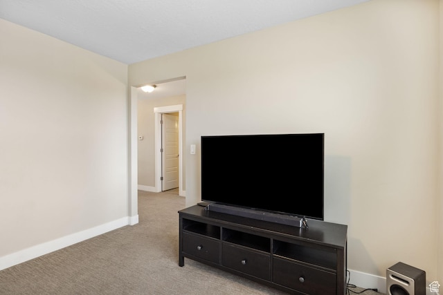 living area with baseboards and carpet flooring
