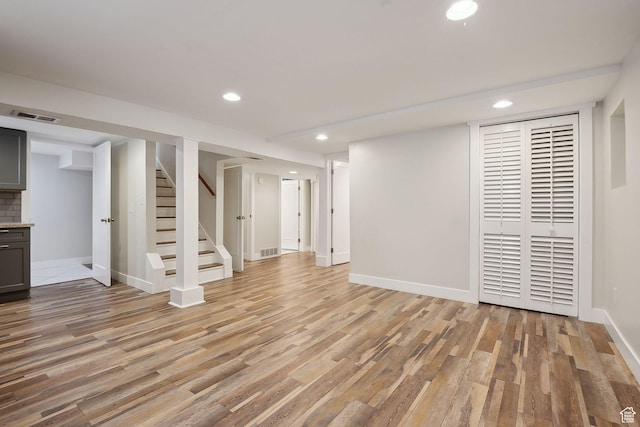 2484 S 800 E, Salt Lake City, UT 84106 - finished basement featuring light wood finished floors, recessed lighting, baseboards, and stairs